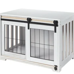 Rustic Sliding White Barn Door Pet Crate