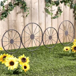 Rustic Wagon Wheel Planter or Fence for Outdoor Spaces