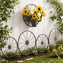 Rustic Wagon Wheel Planter or Fence for Outdoor Spaces