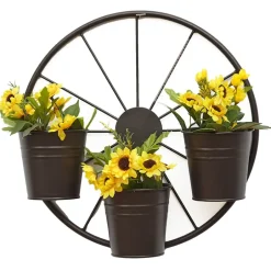 Rustic Wagon Wheel Planter or Fence for Outdoor Spaces