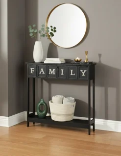 Rustic Wood Console Table with Galvanized Family Sentiment
