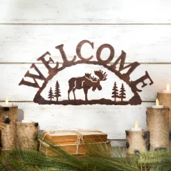 Rustic Woodland Moose Metal Welcome Sign
