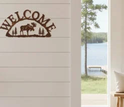 Rustic Woodland Moose Metal Welcome Sign