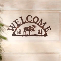 Rustic Woodland Moose Metal Welcome Sign