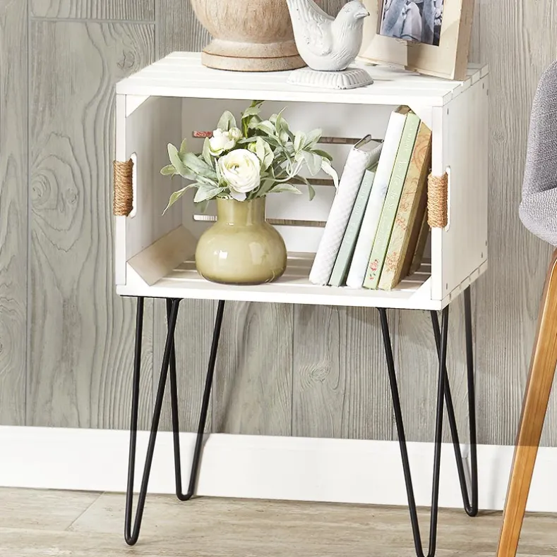 Rustic Wood-Like Crate End Table