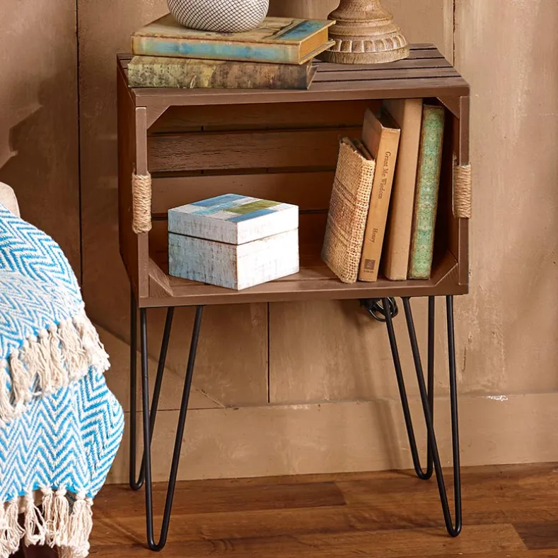 Rustic Wood-Like Crate End Table