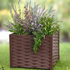 Set of 8 Adjustable Raised Garden Bed Panels with Weaved Design