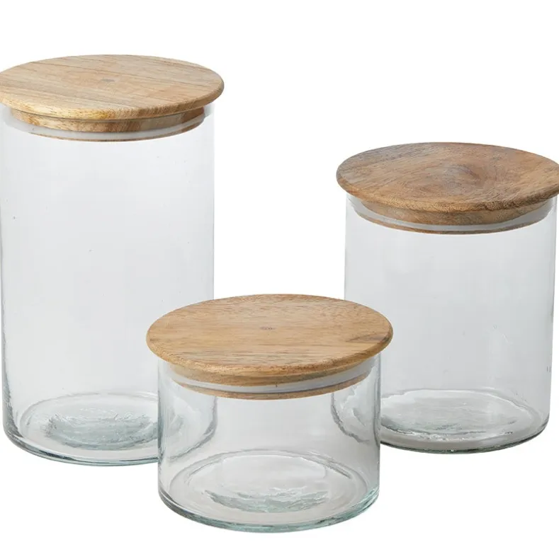 Set of 3 Canisters with Wood Lids