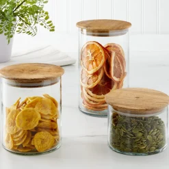 Set of 3 Canisters with Wood Lids