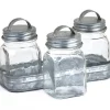 Set of 3 Glass Canisters in Galvanized Tray