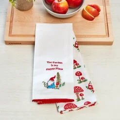Set of 2 Spring Mushroom Embroidered Kitchen Towels