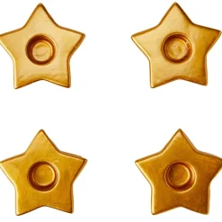 Set of 4 Star-Shaped Gold Taper Candleholders