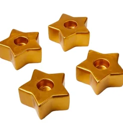 Set of 4 Star-Shaped Gold Taper Candleholders