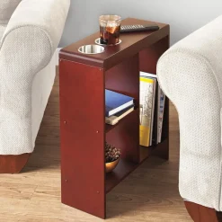 Side End Table with Drink Holders, Storage Shelves, Magazine Holder