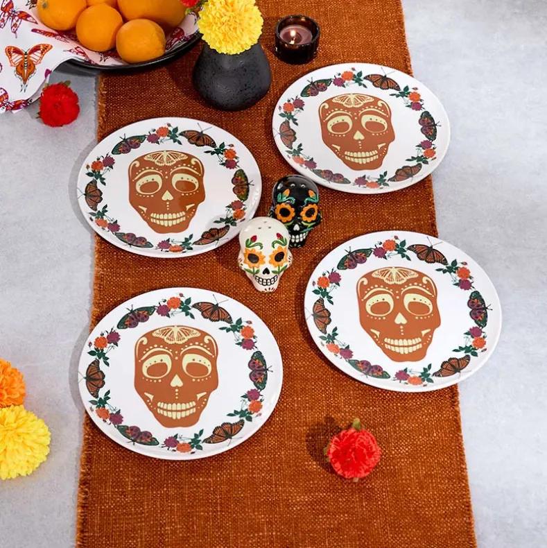 Skull and Butterfly Melamine Appetizer Plates - Set of 4