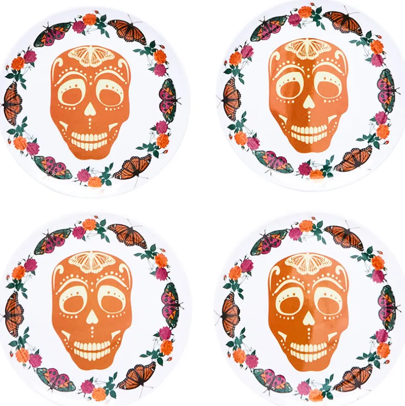 Skull and Butterfly Melamine Appetizer Plates - Set of 4