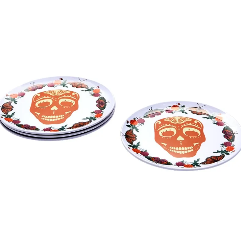 Skull and Butterfly Melamine Appetizer Plates - Set of 4