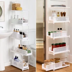 Slide Out Slim Storage Tower for Kitchen - 3 or 4 Drawer