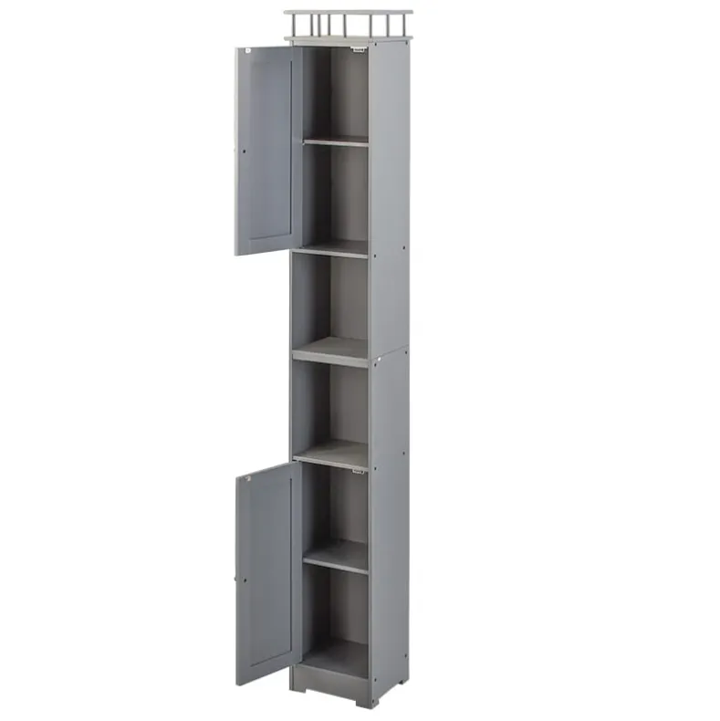 Slim Bathroom Freestanding Storage Cabinet with Shelves and Cupboards