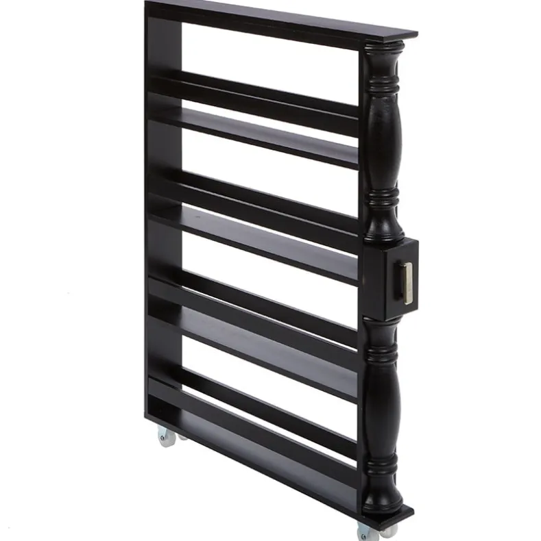 Slim Wooden Spice Rack Cabinet with Wheels - Black, Walnut or White