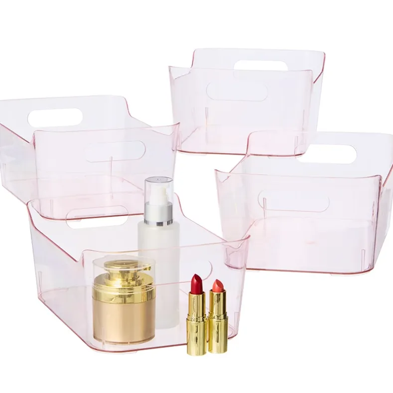Small Plastic Storage Bins in Blush - Set of 4