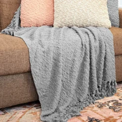Snow Flocked Chenille Throw or Accent Pillow Light Gray