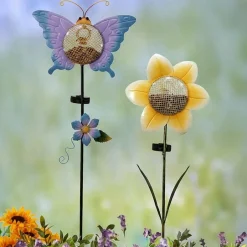 Solar Birdfeeder Stakes Flower or Butterfly