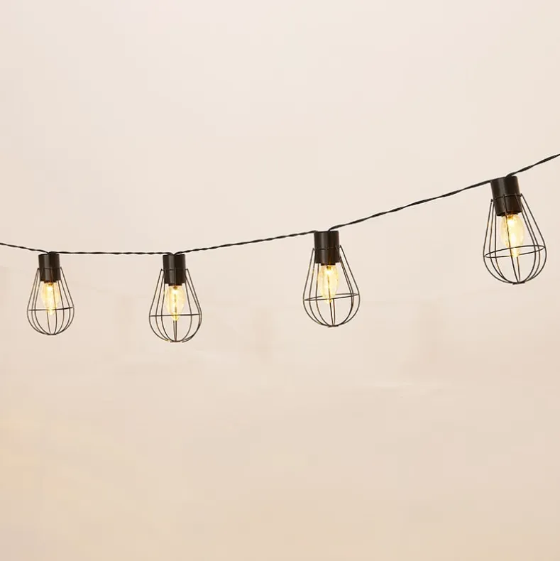 Solar Cafe Lights with Metal Cage Covers 10-LED String