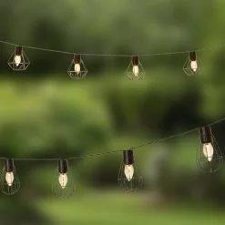 Solar Cafe Lights with Metal Cage Covers 10-LED String