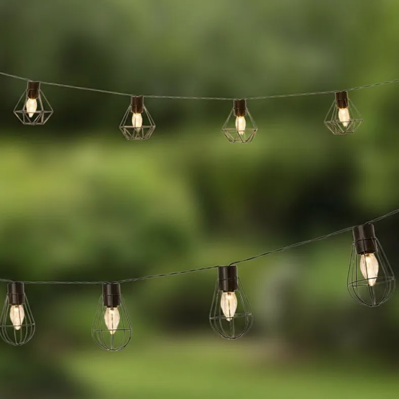 Solar Cafe Lights with Metal Cage Covers 10-LED String