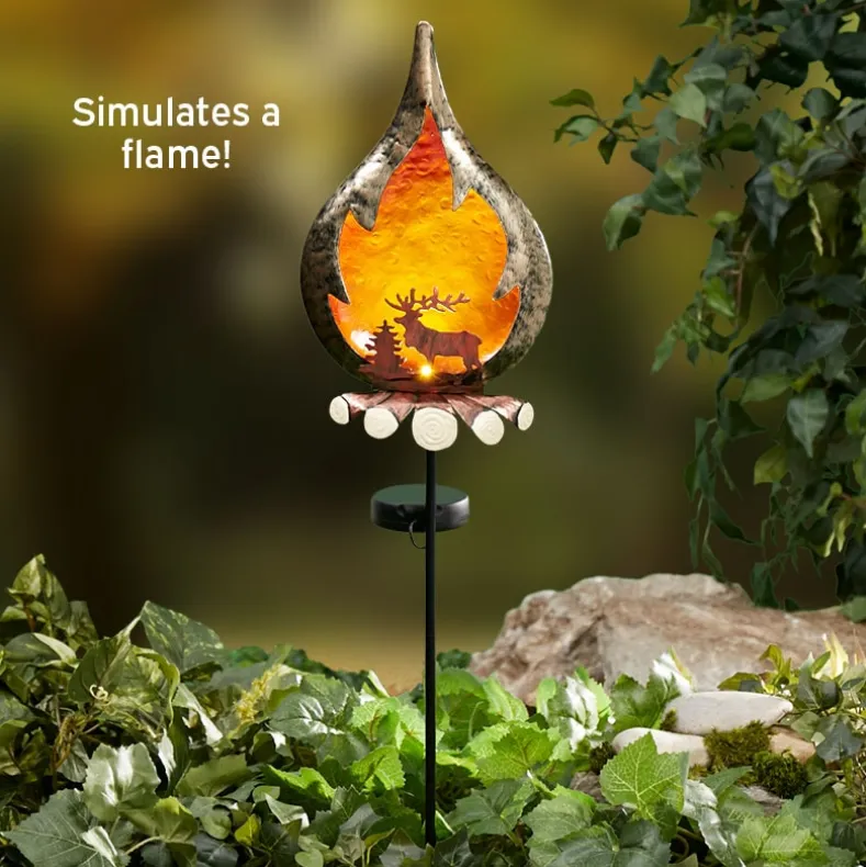 Solar Campfire With Elk Silhouette Stake