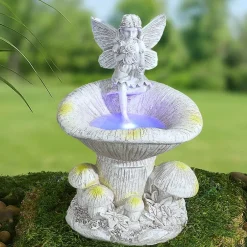 Solar Fairy Statue for Garden with Mushroom