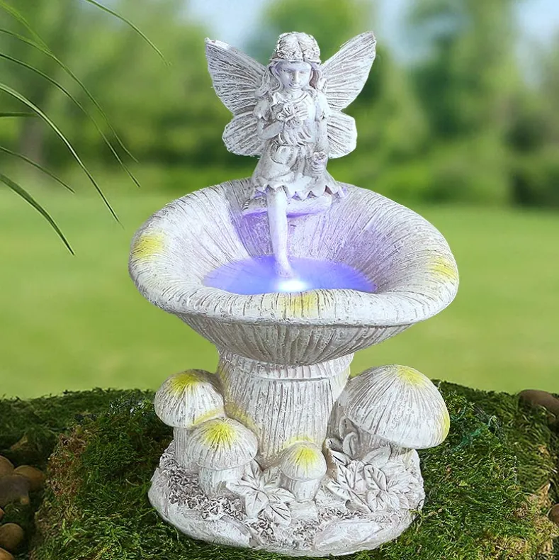 Solar Fairy Statue for Garden with Mushroom