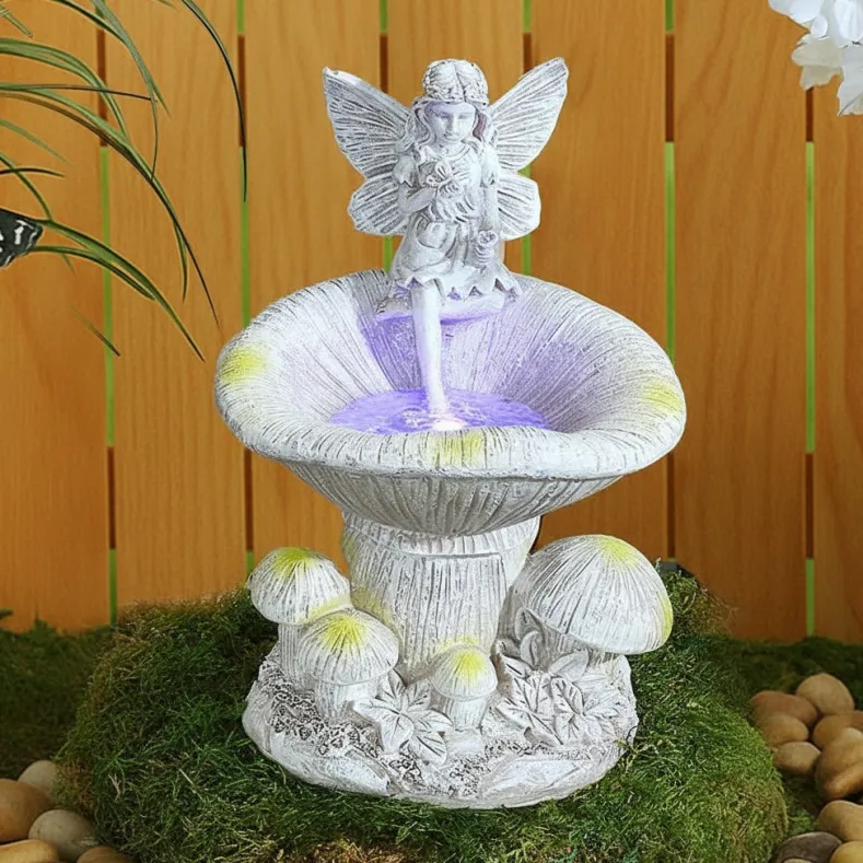 Solar Fairy Statue for Garden with Mushroom