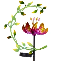 Solar Flower and Leaves Wind Spinner Garden Stake Red or Blue
