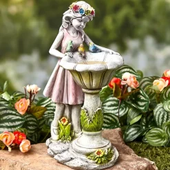 Solar Girl Bird Bath with LED Lights