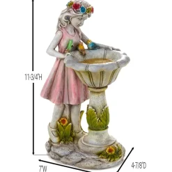 Solar Girl Bird Bath with LED Lights