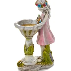 Solar Girl Bird Bath with LED Lights