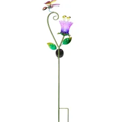 Solar Glass Flower Garden Stake - Butterfly or Hummingbird