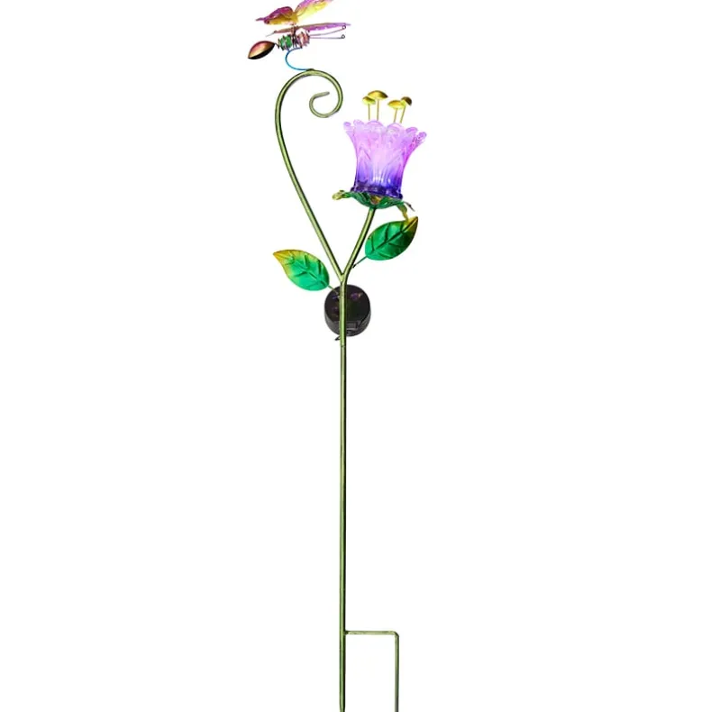 Solar Glass Flower Garden Stake - Butterfly or Hummingbird