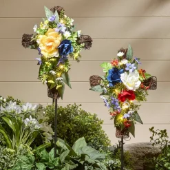 Solar Lighted Flower Garden Cross Stake