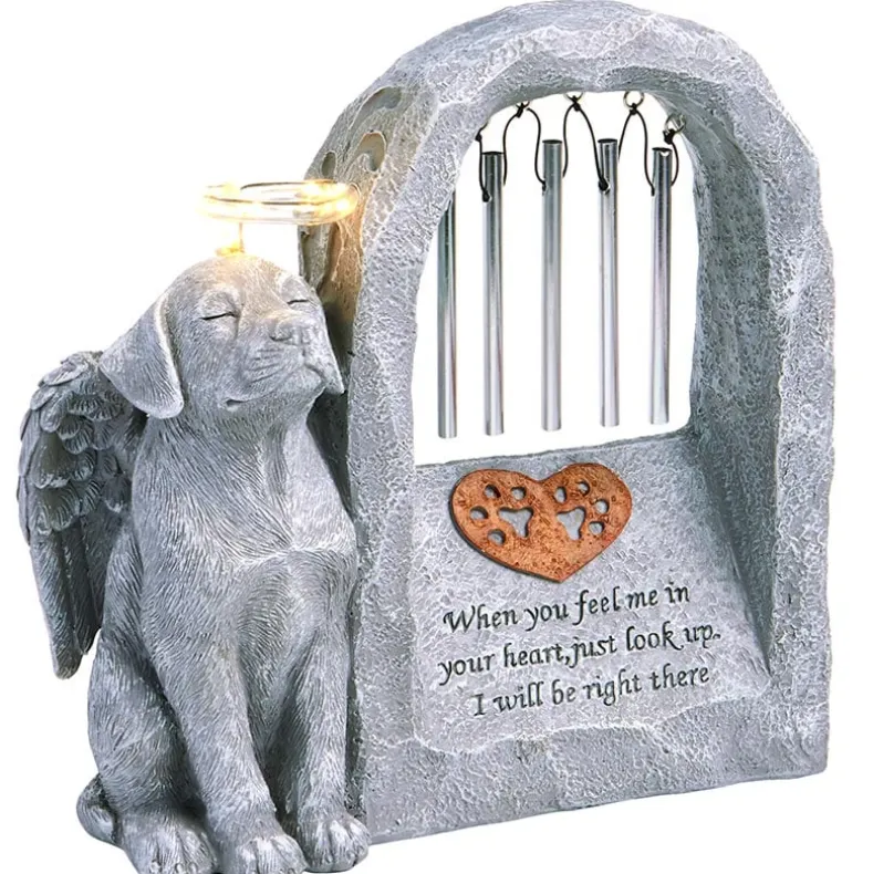 Solar Pet Memorial Statue with Chimes & Halo