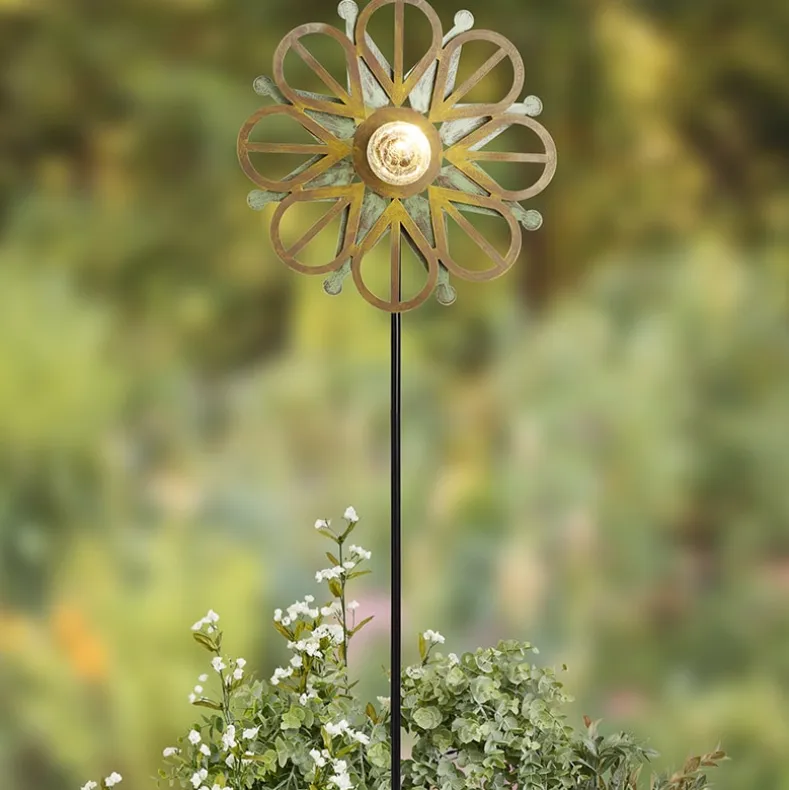 Solar-Powered Copper Patina Wind Spinner