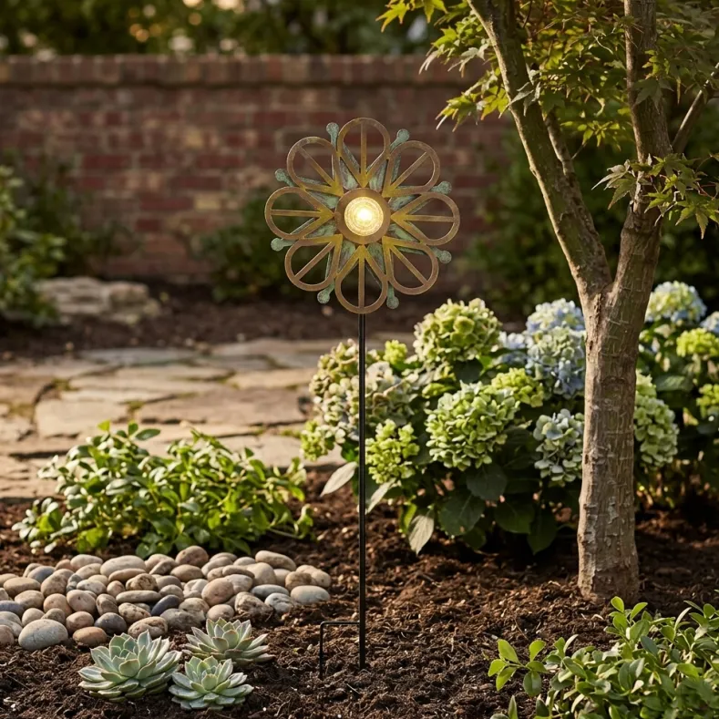 Solar-Powered Copper Patina Wind Spinner