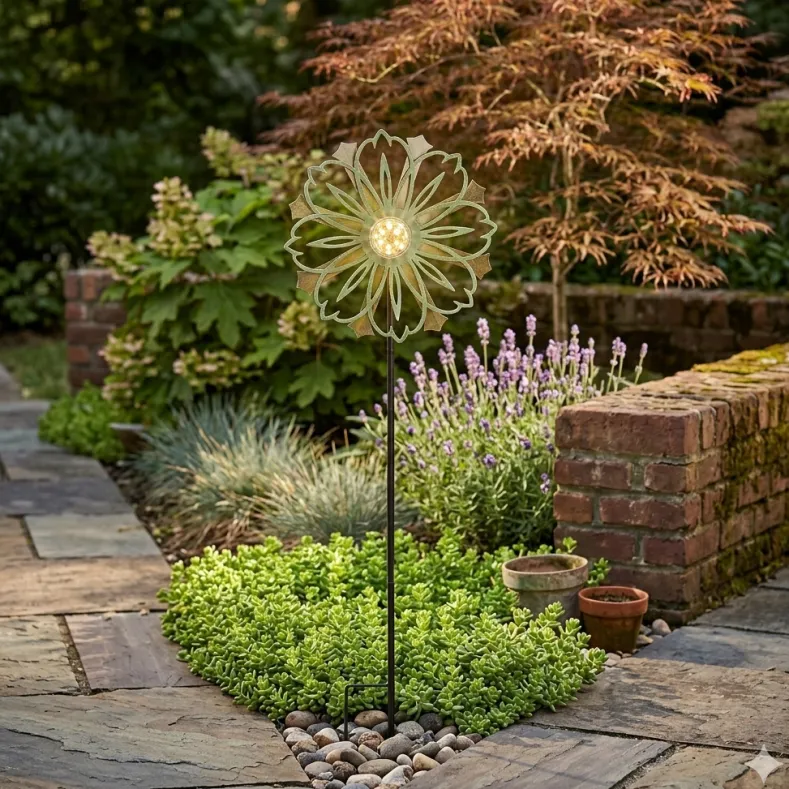 Solar-Powered Copper Patina Wind Spinner