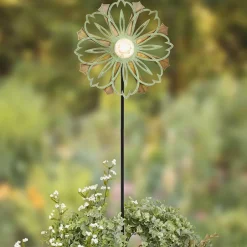 Solar-Powered Copper Patina Wind Spinner
