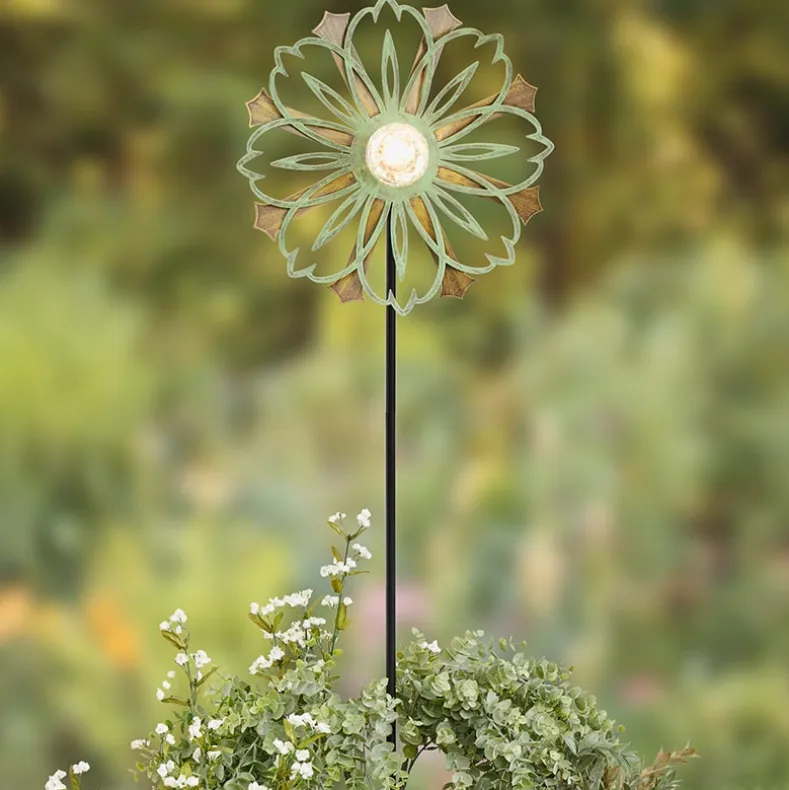 Solar-Powered Copper Patina Wind Spinner