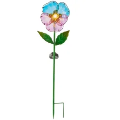 Solar Powered Floral Garden Stake Pansy or Sunflower