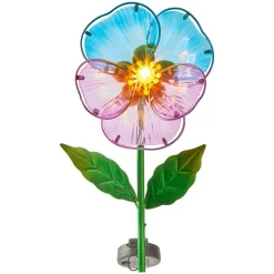 Solar Powered Floral Garden Stake Pansy or Sunflower