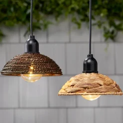 Solar-Powered Small Rattan Pendant Light – Natural and Brown